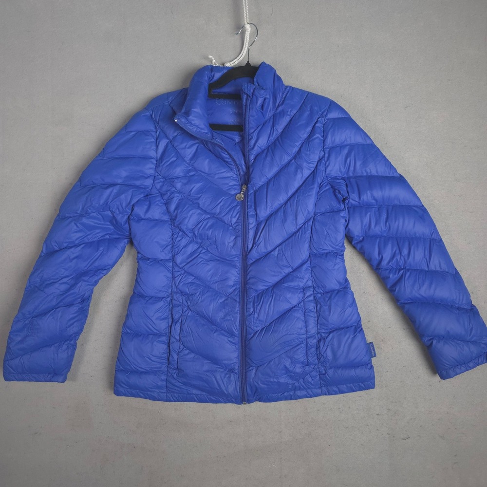 Calvin Klein Womens Packable Lightweight Premium Down Puffer Jacket Blue Size S